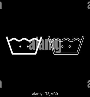 Im warmen Wasser waschen Kleidung pflege Symbole Waschen Konzept Wäscheservice zeichen Symbol outline weiß Vektor-illustration Flat Style einfach Bild einstellen Stock Vektor