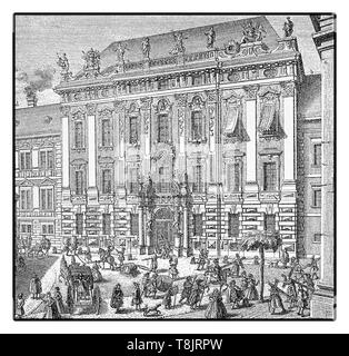 Straßenszene in Wien 1733: Daunschen Palast Fassade an der Freyung Square Stockfoto