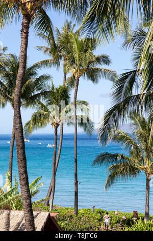 Blick auf den Strand und den Pazifischen Ozean, als sie vom Sheraton Hotel, Maui, Hawaii gesehen. Stockfoto