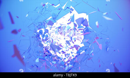 Broken Wall dunkles Pastell-violetten Farbe. Wand zerspringt in tausend kleine Stücke. Abstrakte zerstört Hintergrund. Explosion, Zerstörung, gebrochene Dunkel Stockfoto