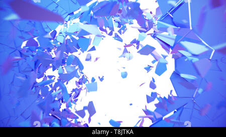 Broken Wall dunkles Pastell-violetten Farbe. Wand zerspringt in tausend kleine Stücke. Abstrakte zerstört Hintergrund. Explosion, Zerstörung, gebrochene Dunkel Stockfoto
