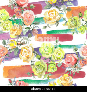 Rose Bouquet blumig botanischen Blumen. Aquarell Hintergrund Abbildung. Nahtlose Muster. Stockfoto
