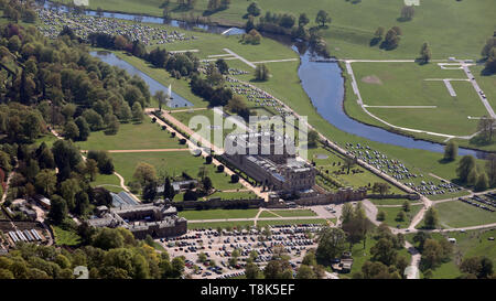 Luftaufnahme von Chatsworth House Herrenhaus in Derbyshire Stockfoto