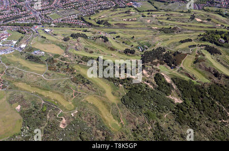 Luftbild des Royal Birkdale Golf Club & Hillside Golf Club, Southport, Lancashire, Großbritannien Stockfoto