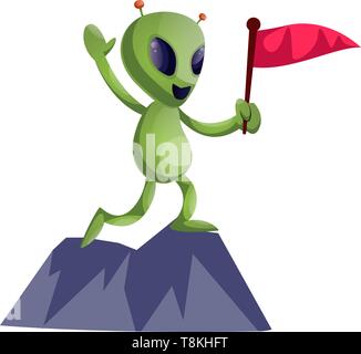 Mit Fahne, Illustration, Vektor auf weißem Hintergrund Alien. Stock Vektor