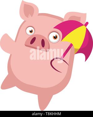 Piggy hält ein Regenschirm, Illustration, Vektor auf weißem Hintergrund. Stock Vektor