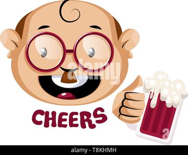 Nerdy menschlichen emoji Holding ein Glas Bier, Illustration, Vektor auf weißem Hintergrund. Stock Vektor