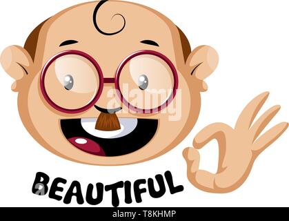 Lustige Menschen emoji mit schönen Zeichen, Illustration, Vektor auf weißem Hintergrund. Stock Vektor