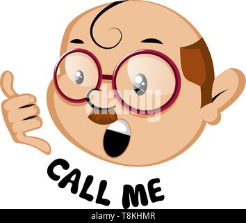 Lustige Menschen emoji mit Call Me Zeichen, Illustration, Vektor auf weißem Hintergrund. Stock Vektor