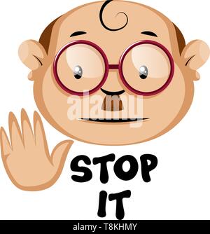Lustige Menschen caracter mit Stop es unterzeichnen, Illustration, Vektor auf weißem Hintergrund. Stock Vektor