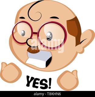 Lustige Menschen emoji mit einem Ja Zeichen, Illustration, Vektor auf weißem Hintergrund. Stock Vektor