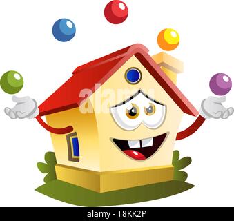 Haus ist Jonglieren, Illustration, Vektor auf weißem Hintergrund. Stock Vektor