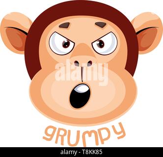Monkey ist Gefühl grumpy, Illustration, Vektor auf weißem Hintergrund. Stock Vektor