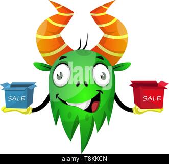 Monster auf Verkauf, Illustration, Vektor auf weißem Hintergrund. Stock Vektor