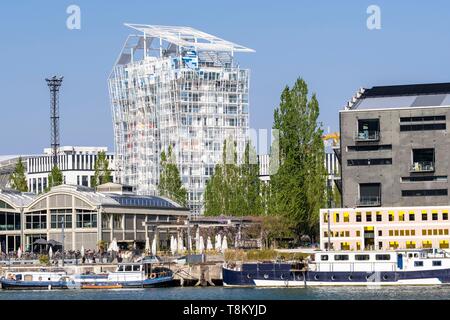 Frankreich, Rhone, Lyon, La Confluence Bezirk südlich der Presqu'ile, nahe der Mündung der Rhone und der Saone, ist der erste französische nachhaltige Viertel von WWF, Ycone Wohngebäude entworfen von Architekt Jean Nouvel zertifiziert Stockfoto