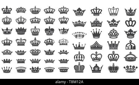 Große Sammlung von Vektor Krone Silhouetten in Vintage Style Vector Illustration Stock Vektor