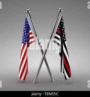 Amerikanische Flagge und Feuerwehrmann Flagge - 3D-Rendering Stockfoto