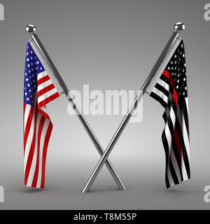 Amerikanische Flagge und Feuerwehrmann Flagge - 3D-Rendering Stockfoto