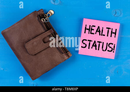 Konzeptionelle Handschrift zeigt den Gesundheitszustand. Konzept Bedeutung der Gesundheitszustand einer Demonstration oder der Bevölkerung bewertet Stockfoto