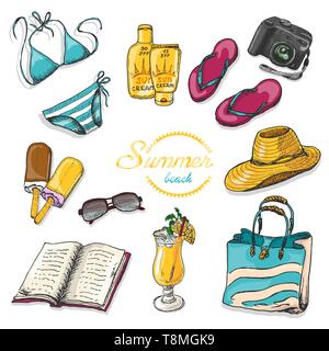 Vektor Sammlung von Sommer Elemente in der Skizze Stil. Vector Illustration für Ihr Design Stock Vektor