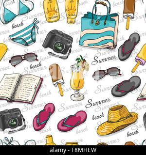 Nahtlose Muster mit Strand Elemente. Vector Illustration für Ihr Design Stock Vektor