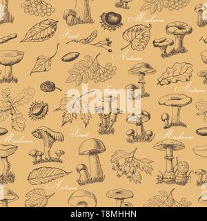 Nahtlose Muster mit Wald Pflanzen und Pilze. Vector Illustration für Ihr Design Stock Vektor