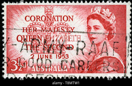 Briefmarke aus Australien in die Queen Elizabeth II Serie 1953 ausgestellt Stockfoto