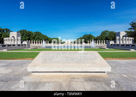 Weltkrieg-II-Denkmal in Washington DC, USA. Stockfoto