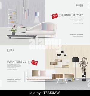 2 Banner Möbel Verkauf Werbung Flayers Vector Illustration Stock Vektor