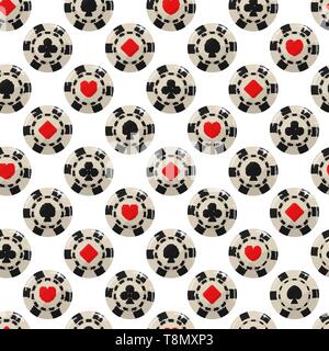 Casino Chip. Die Klage der Karten. Vector Illustration. Nahtlose Muster Hintergrund. Stock Vektor