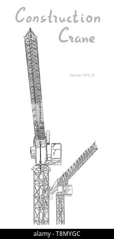 Turm Bau kran. Vektor line Art auf Weiß Stock Vektor