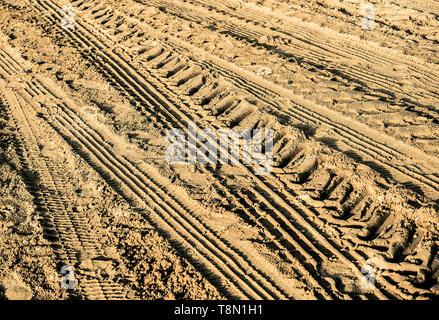 Reifen druckt auf den Sand Stockfoto