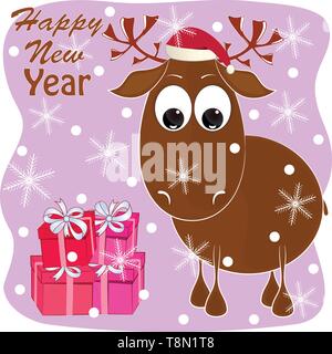 Cute deer cartoon Vector Illustration. Frohes neues Jahr Grußkarte mit Hirsch. frohe Weihnachten Grußkarten mit cartoon Hirsch Elch cartoon Vektor i Stock Vektor
