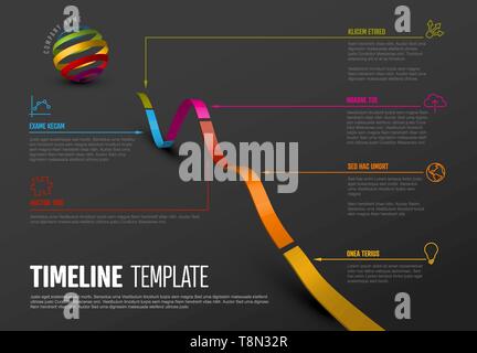 Vektor Infografik diagonal timeline Berichtvorlage mit 3d-farbigen Streifen graph, Symbole und Beschreibungen - dunkle Version Stock Vektor