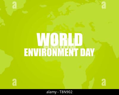 Tag der Umwelt. Text auf grünem Hintergrund mit den Kontinenten der Erde. Eco Poster. Vector Illustration Stock Vektor