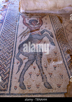 Fragment einer antiken Bodenmosaik in Zippori National Park, Israel. Antike Stadt Zippori mit Ruinen und Mosaiken ist ein berühmter Ort für Touristen Stockfoto