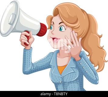Frau sprechenden in Megaphon Abbildung Stock Vektor