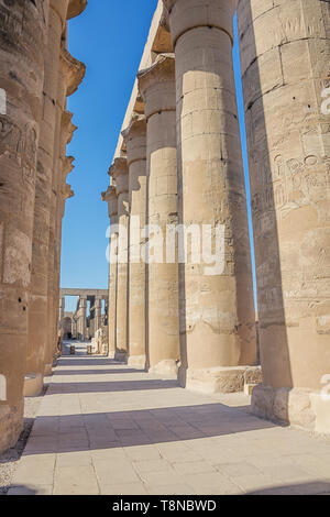 Spalten im Gericht von Ramses II. im Tempel von Luxor Stockfoto