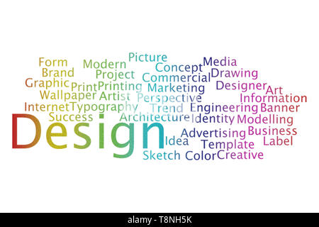 Design Wort cloud Collage. Wirtschaft und Technologie Konzept. Stockfoto