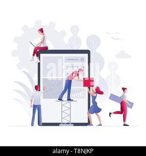 Die Menschen sind ein neues Geschäft auf dem Internet. Bildschirm mit einer Website. Ideen mit Teamarbeit, Förderung von Geschäft online, der Abflug Bewertung von Th Stock Vektor