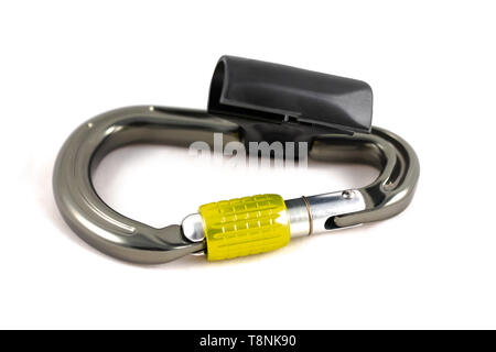 DMM Belay Master Karabiner auf einer sauberen weißen Hintergrund Stockfoto