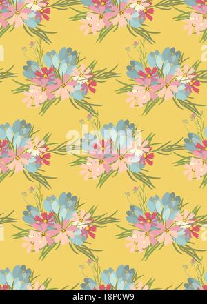 Blumen cosmos Blumen und Crocus retro vintage Hintergrund Stock Vektor
