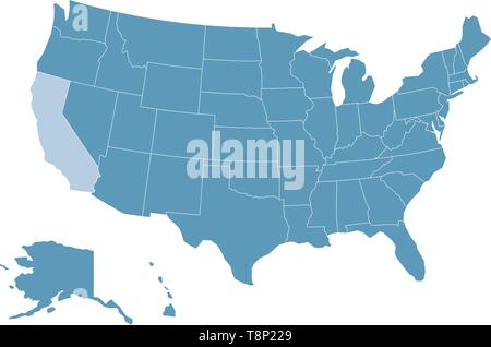 Karte der Vereinigten Staaten mit Kalifornien hervorgehoben Stock Vektor