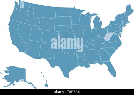 Karte der Vereinigten Staaten mit West Virginia hervorgehoben Stock Vektor