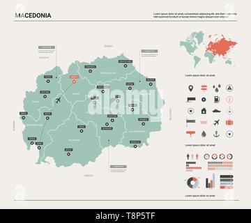 Vektorkarte von Mazedonien. Land Karte mit Division, Städte und Hauptstadt Skopje. Politische Landkarte, Weltkarte, infografik Elemente. Stock Vektor