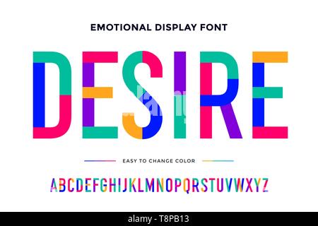 Bunte Schrift. Bunte condensed Alphabet und Schriftart Stock Vektor