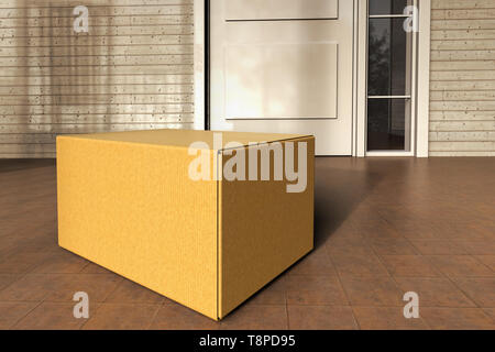 3D-Rendering für eine Box aus einem on-line-Erwerb bis vor die Haustür geliefert. Stockfoto
