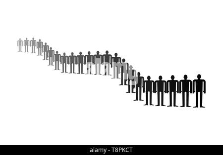 Warteschlange von Menschen isoliert. Viele Menschen stehen in der Langen Zeile. Stock Vektor