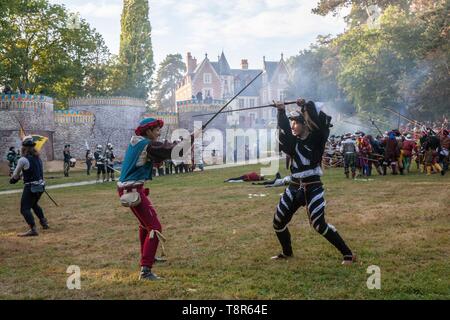 Frankreich, Indre et Loire, Loire Tal als Weltkulturerbe der UNESCO, Amboise, Chateau du Clos Luce, historische Rekonstruktion der Schlacht von marignan an Clos Luce Stockfoto