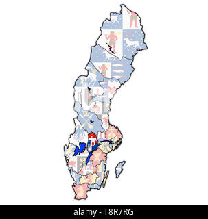 Flagge von Örebro County auf der Karte von administrativen Abteilungen der Schweden mit Freistellungspfad Stockfoto